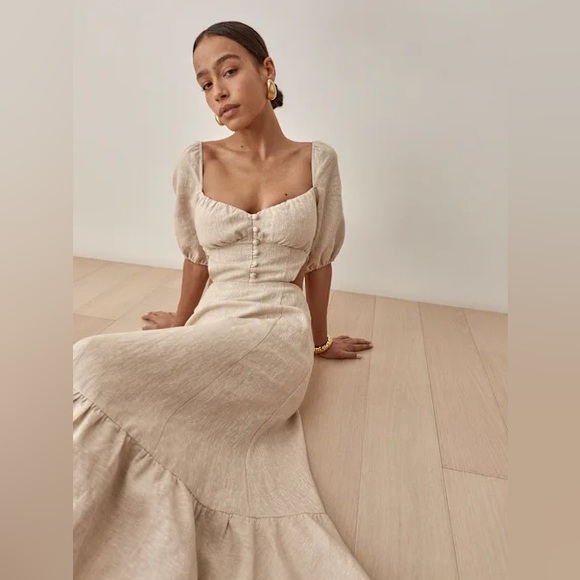 Reformation Dresses & Skirts - Reformation Cream Backless Dress with Puff Sleeves